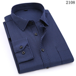 Plus Large Size 8XL 7XL 6XL 5XL 4XL Mens Business Casual Long Sleeved Shirt Classic Striped Male Social Dress Shirts Purple Blue