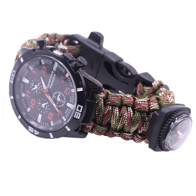 Outdoor Camping Watch Multi-functional Emergency Tools Kit Survival Watch Compass Whistle Fishing Kits Rescue Rope Paracord