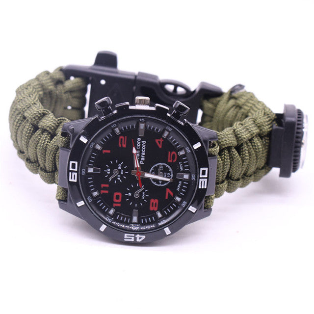 Outdoor Camping Watch Multi-functional Emergency Tools Kit Survival Watch Compass Whistle Fishing Kits Rescue Rope Paracord