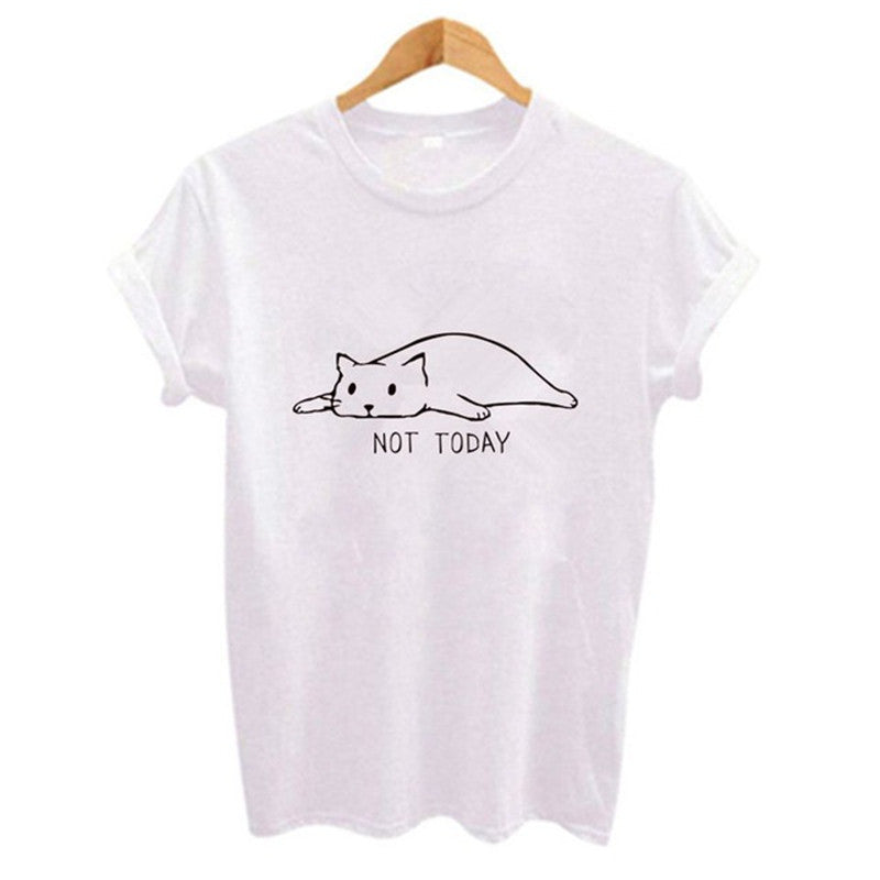 NOT TODAY cute cat Print Women tshirt Casual Funny t shirt For Lady Girl Top Tee Hipster Women's clothing