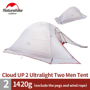 Naturehike Cloud Up Series 1 2 3 Person Ultralight Tent Camp Equipment 20D Nylon Upgrade 2 Man Winter Camping Tent With Mat