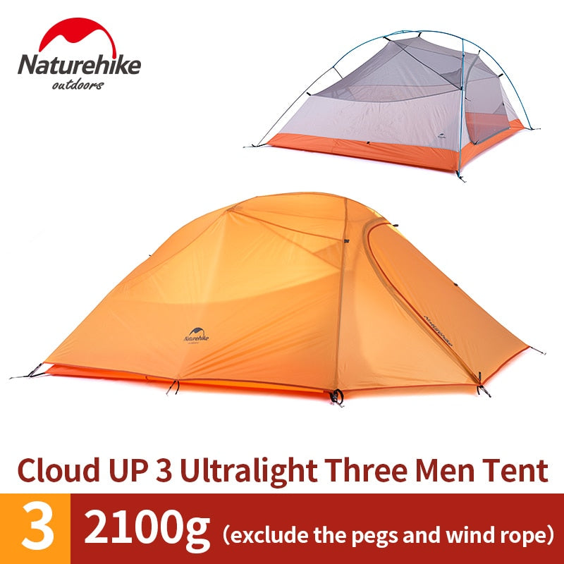 Naturehike Cloud Up Series 1 2 3 Person Ultralight Tent Camp Equipment 20D Nylon Upgrade 2 Man Winter Camping Tent With Mat