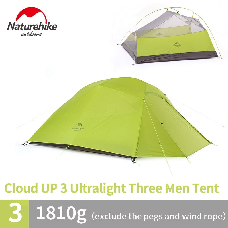 Naturehike Cloud Up Series 1 2 3 Person Ultralight Tent Camp Equipment 20D Nylon Upgrade 2 Man Winter Camping Tent With Mat