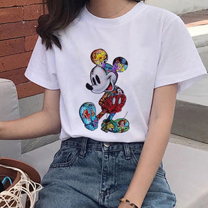 Mouse Cartoon Printing Harajuku T-shirt Women's Lion King Fashion Tshirt O-neck Short-sleeved shirt White Shirt Women's Clothing