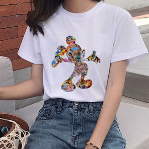 Mouse Cartoon Printing Harajuku T-shirt Women's Lion King Fashion Tshirt O-neck Short-sleeved shirt White Shirt Women's Clothing