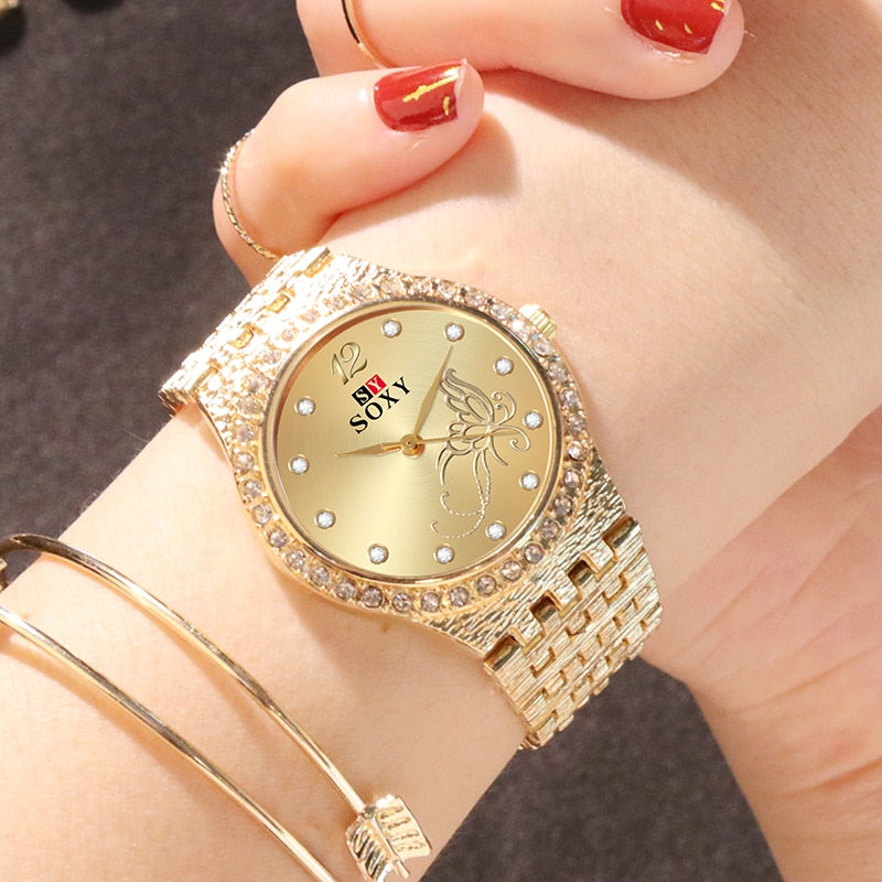 Women Watches Women Fashion Watch Luxury Diamond Women's Gold Wrist Watch Ladies Watch Women Gifts Stainless Steel Clock