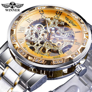 Winner Transparent Fashion Diamond Luminous Gear Movement Royal Design Men Top Brand Luxury Male Mechanical Skeleton Wrist Watch