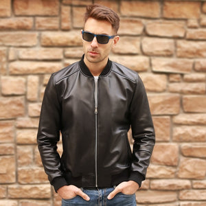 Large Size 5XL Sheepskin Slim Aviation Genuine Leather Bomber Jacket Men Real Leather Flights Jacket Black Aviator Pilot Coats