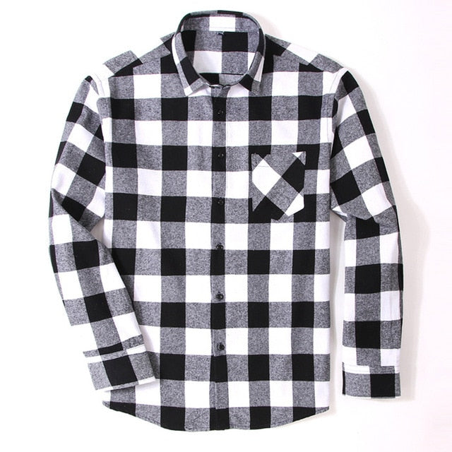 100% Cotton Flannel Men's Plaid Shirt Slim Fit Spring Autumn Male Brand Casual Long Sleeved Shirts Soft Comfortable 4XL