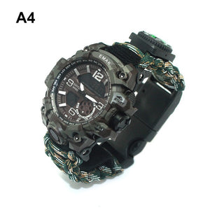 7 in 1 Outdoor Survival Watch Tactical Paracord Bracelet Watch with Compass Scraper Thermometer Paracord Whistle Camping Tools