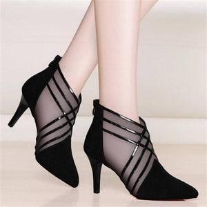 Lace Crossed Stripe Women Ladies Casual Pointed Toe High Stilettos Heels Pumps Feminine Mujer Sandals Shoes A58