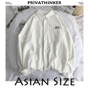 Privathinker Men Solid Shirt Long Sleeve 2019 Man Korean Fashions Monday Embroidery Shirt Male Streetwear Spring Women Shirts