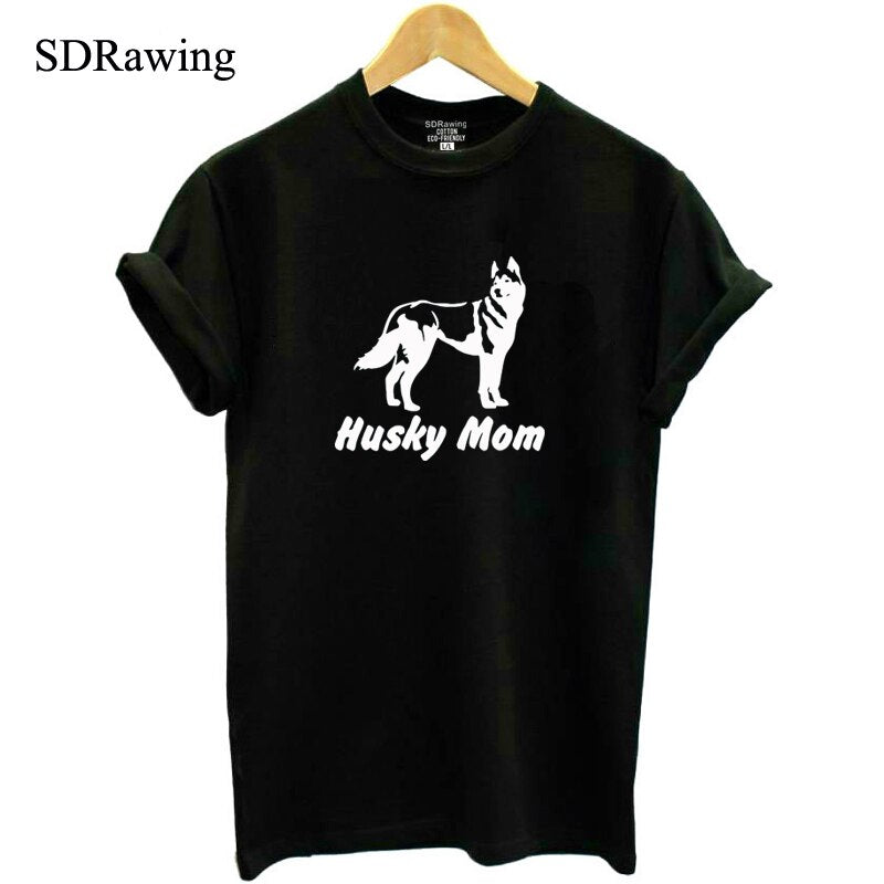 FUNNY cute Husky Mom print cotton t shirts for women girlfriend Graphic Tees summer casual Female Top plus size women's clothing