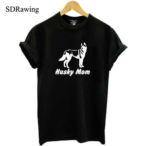 FUNNY cute Husky Mom print cotton t shirts for women girlfriend Graphic Tees summer casual Female Top plus size women's clothing