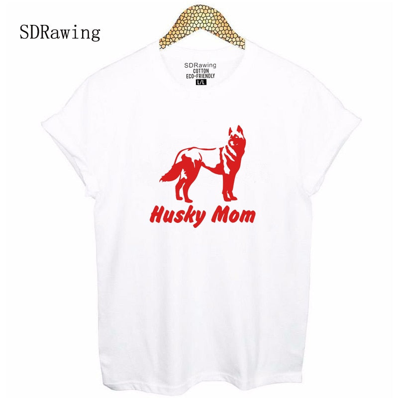 FUNNY cute Husky Mom print cotton t shirts for women girlfriend Graphic Tees summer casual Female Top plus size women's clothing