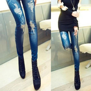 New women's clothing Retro Lady Women Skinny Slim Distressed Stretchy Jeans Leggings Jegging Pants