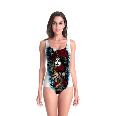 3D Print women Summer women's clothing Swimsuit Quality quality Beach Style Bodysuits Gothic rose skull swimsuit Dropshipping