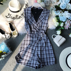 NiceMix Women's Jumpsuit Female Summer Clothing 2019 New Chic Plaid Suit Neck Sleeveless Waist Slim Legs Overalls for Women