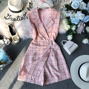 NiceMix Women's Jumpsuit Female Summer Clothing 2019 New Chic Plaid Suit Neck Sleeveless Waist Slim Legs Overalls for Women