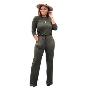 2019 fashion temperament hot autumn and winter solid color long-sleeved loose jumpsuit European and American women's clothing