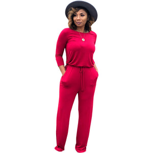 2019 fashion temperament hot autumn and winter solid color long-sleeved loose jumpsuit European and American women's clothing