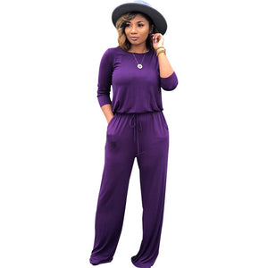 2019 fashion temperament hot autumn and winter solid color long-sleeved loose jumpsuit European and American women's clothing