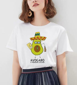 Women's Cartoon Avocado Print Tshirts Harajuku T Shirt O-Neck Clothing Cartoon Print Casual Short Sleeve Streetwear Clothes