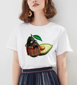 Women's Cartoon Avocado Print Tshirts Harajuku T Shirt O-Neck Clothing Cartoon Print Casual Short Sleeve Streetwear Clothes