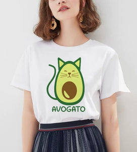 Women's Cartoon Avocado Print Tshirts Harajuku T Shirt O-Neck Clothing Cartoon Print Casual Short Sleeve Streetwear Clothes