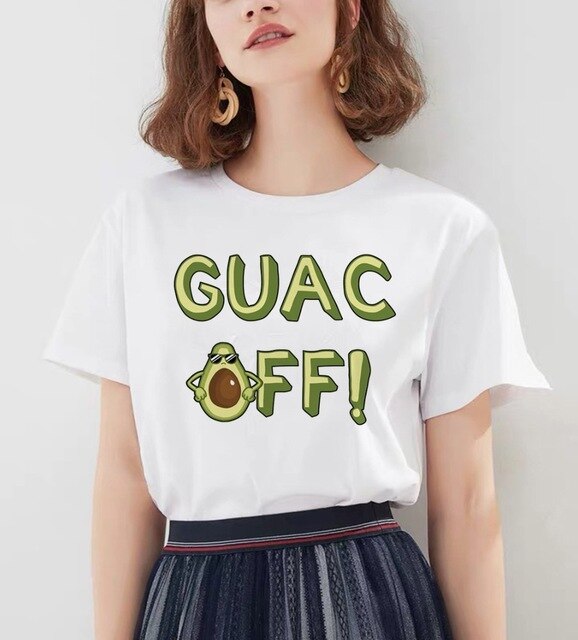 Women's Cartoon Avocado Print Tshirts Harajuku T Shirt O-Neck Clothing Cartoon Print Casual Short Sleeve Streetwear Clothes