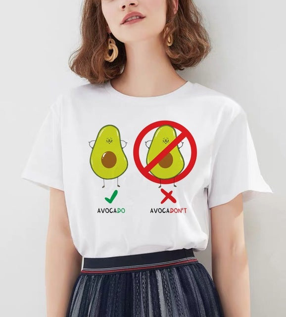 Women's Cartoon Avocado Print Tshirts Harajuku T Shirt O-Neck Clothing Cartoon Print Casual Short Sleeve Streetwear Clothes