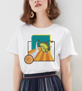 Women's Cartoon Avocado Print Tshirts Harajuku T Shirt O-Neck Clothing Cartoon Print Casual Short Sleeve Streetwear Clothes