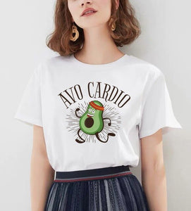 Women's Cartoon Avocado Print Tshirts Harajuku T Shirt O-Neck Clothing Cartoon Print Casual Short Sleeve Streetwear Clothes