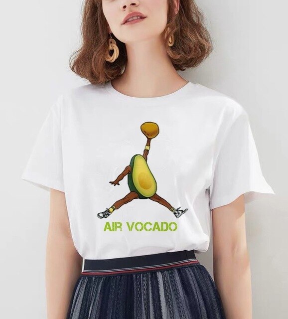 Women's Cartoon Avocado Print Tshirts Harajuku T Shirt O-Neck Clothing Cartoon Print Casual Short Sleeve Streetwear Clothes