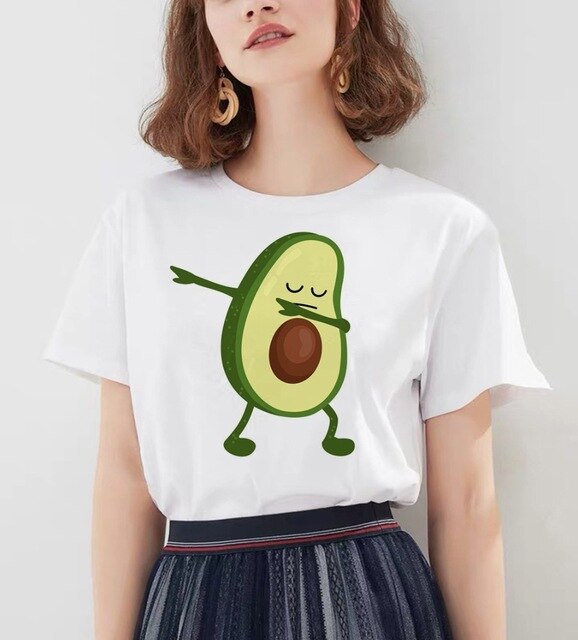 Women's Cartoon Avocado Print Tshirts Harajuku T Shirt O-Neck Clothing Cartoon Print Casual Short Sleeve Streetwear Clothes