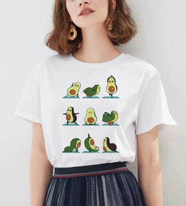 Women's Cartoon Avocado Print Tshirts Harajuku T Shirt O-Neck Clothing Cartoon Print Casual Short Sleeve Streetwear Clothes