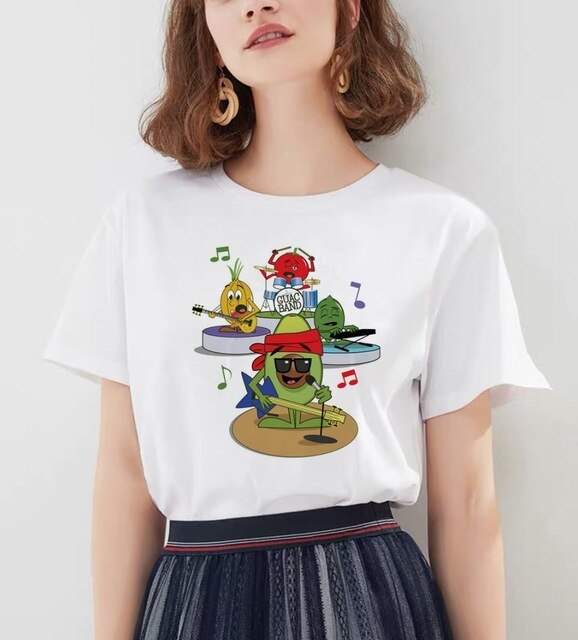 Women's Cartoon Avocado Print Tshirts Harajuku T Shirt O-Neck Clothing Cartoon Print Casual Short Sleeve Streetwear Clothes