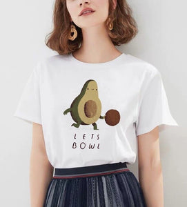 Women's Cartoon Avocado Print Tshirts Harajuku T Shirt O-Neck Clothing Cartoon Print Casual Short Sleeve Streetwear Clothes