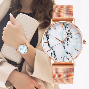 Rose Gold Mesh Band Creative Marble Female Ladies Wrist Watches Luxury Women Quartz Watches Gifts Relogio Feminino Drop Shipping