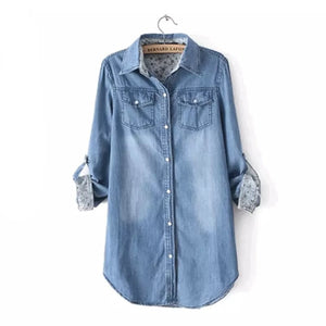 Large Size S-XXXL Jeans Clothing Women's Cotton Denim Shirt Women Long Design Loose Long-sleeve Shirt Plus Size Blouse Feminina