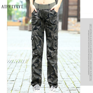 Womens Workout Camouflage Military Harem Cargo Jeans Pants Denim Overalls Beam Baggy Pant Ladies Loose Multi-pocket Trousers