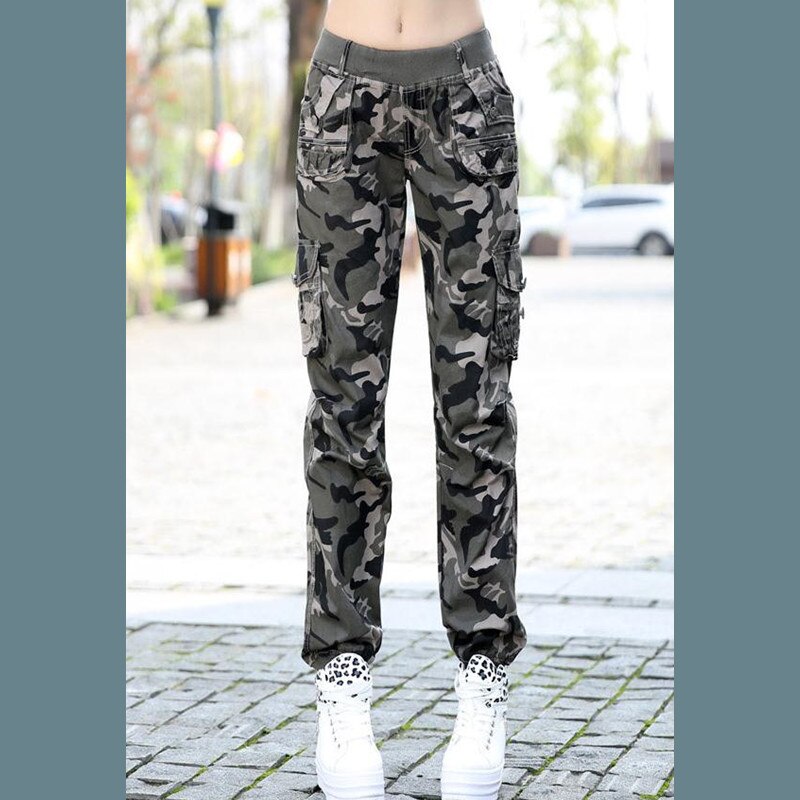 Womens Workout Camouflage Military Harem Cargo Jeans Pants Denim Overalls Beam Baggy Pant Ladies Loose Multi-pocket Trousers