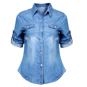 Brand New Casual Women's Denim Blouse Spring Long Sleeve Loose Slim Fit Jeans Shirt Female Denim Clothing Women's Blouses