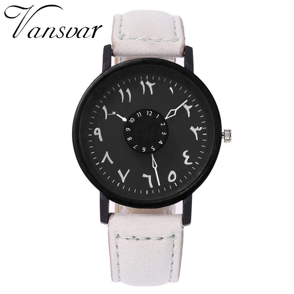 Vansvar Brand Black White Lover's Couple Watches Unique Arabic Numbers Leather Women Quartz Wristwatch Luxury Brand Clock