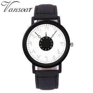 Vansvar Brand Black White Lover's Couple Watches Unique Arabic Numbers Leather Women Quartz Wristwatch Luxury Brand Clock