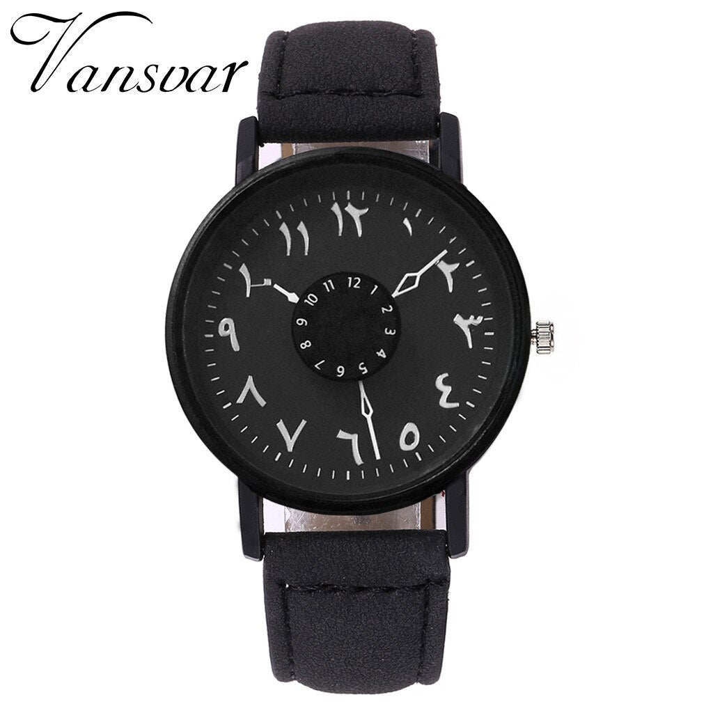 Vansvar Brand Black White Lover's Couple Watches Unique Arabic Numbers Leather Women Quartz Wristwatch Luxury Brand Clock