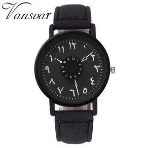 Vansvar Brand Black White Lover's Couple Watches Unique Arabic Numbers Leather Women Quartz Wristwatch Luxury Brand Clock