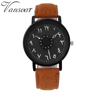 Vansvar Brand Black White Lover's Couple Watches Unique Arabic Numbers Leather Women Quartz Wristwatch Luxury Brand Clock