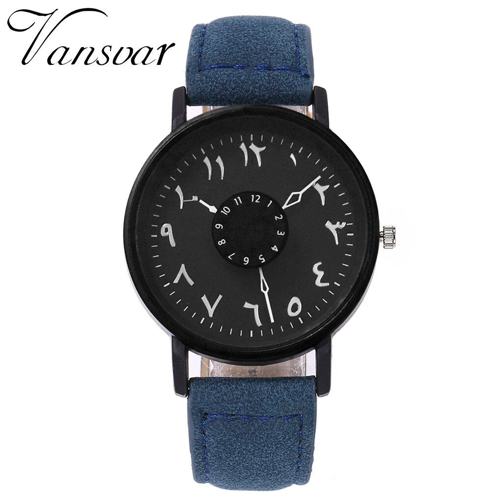 Vansvar Brand Black White Lover's Couple Watches Unique Arabic Numbers Leather Women Quartz Wristwatch Luxury Brand Clock