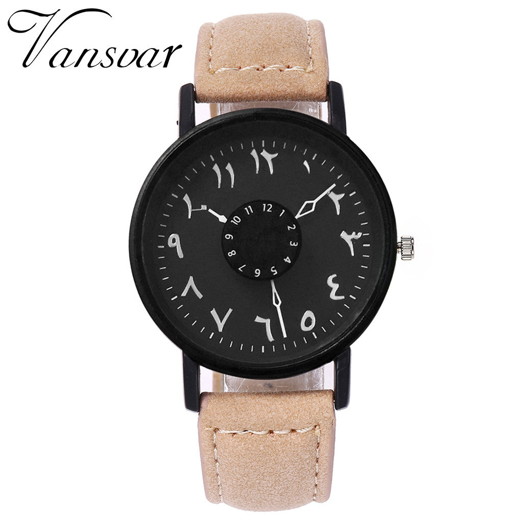 Vansvar Brand Black White Lover's Couple Watches Unique Arabic Numbers Leather Women Quartz Wristwatch Luxury Brand Clock